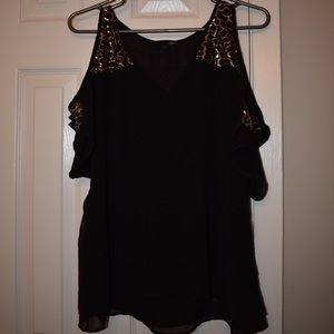 Semi-Sheer Black Top with Gold Sequins